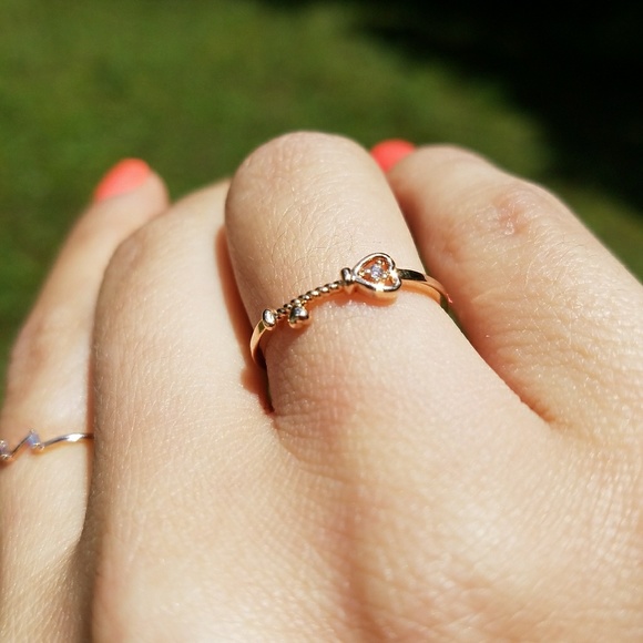 NEW Rose Gold Dainty Heart Key Stackable Ring - Picture 3 of 5